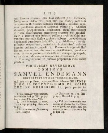 17-16, Vir summe reverendus dominus Samuel Endemann...