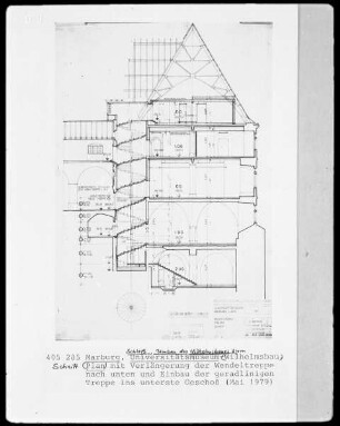 Marburg, ehemaliges Landgrafenschloss, Wilhelmsbau, Plan zum Umbau zum Universitätsmuseum