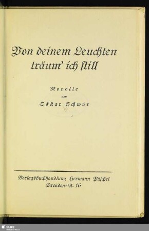 Von deinem Leuchten träum' ich still : Novelle