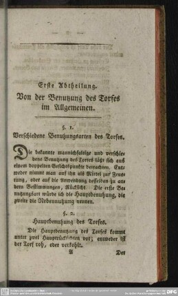 Erste Abtheilung. Von der Benutzung des Torfes im Allgemeinen