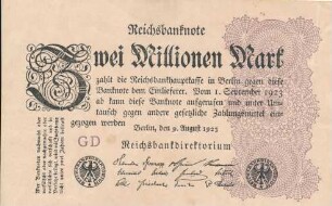 Zahlungsmittel / Reichsbanknote / Zwei Millionen Mark