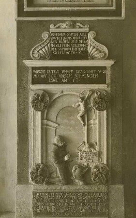 Leuben. Grabmal für Rudolf von Rechenberg : Leuben Kr. Meißen, Vorhalle der Kirche, Grabstein des Rudolf von Rechenberg (gest. 1559)