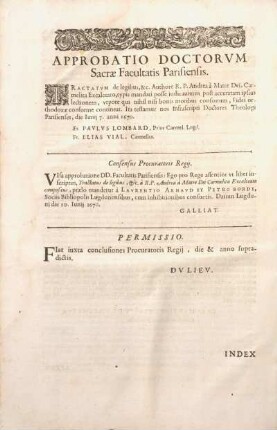 Approbatio Doctorvm Sacrae Facultatis Parisiensis.