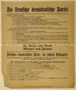 Propagandaflugblatt der DDP zur Wahl der Nationalversammlung