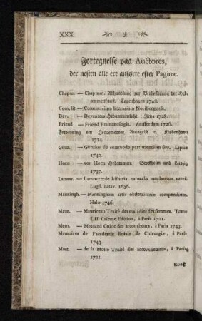 Fortegnelse paa Auctores, der nesten alle ere anførte efter Paginæ.