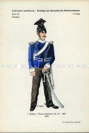 Uniformdarstellung, Gemeiner des 1. Hannoverschen Ulanen-Regiments Nr. 13, Provinz Hannover, 1867.