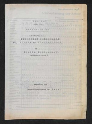 1931/32: Bericht über das Schuljahr ... der Städtischen Deutschen Oberschule mit Lyzeum und Frauenschule in Berlin-Zehlendorf - 1931/32