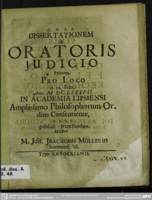 1: Dissertationem de oratoris judicio ...