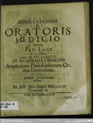 1: Dissertationem de oratoris judicio ...