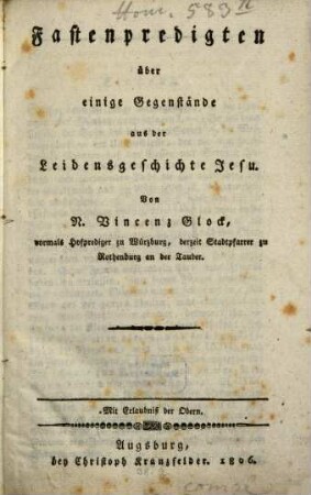 Fastenpredigten über einige Gegenstände aus der Leidensgeschichte Jesu