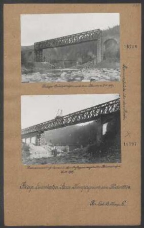 Zusammenschluß der von bei den Auflegern vorgebauten Brückenträger. (Jaremezabrücke über den Pruth)
