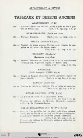 Tableaux et Dessins anciens (Nr. 160-186)