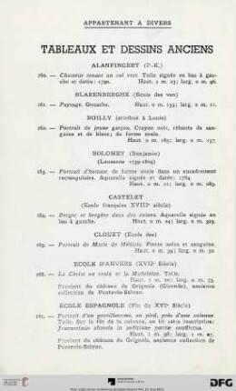 Tableaux et Dessins anciens (Nr. 160-186)