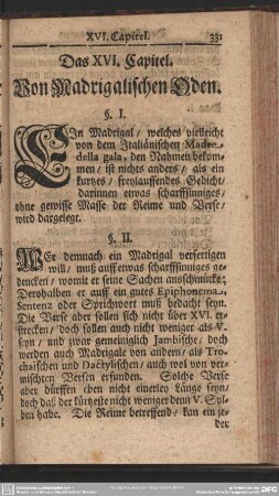 Das XVI. Capitel, Von Madrigalischen Oden