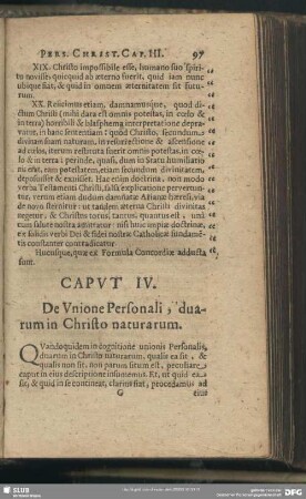 Capit IV. De Unione Personali, duarum in Christo naturarum