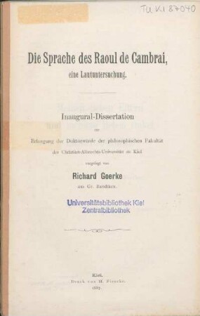 Die Sprache des Raoul de Cambrai : eine Lautuntersuchung