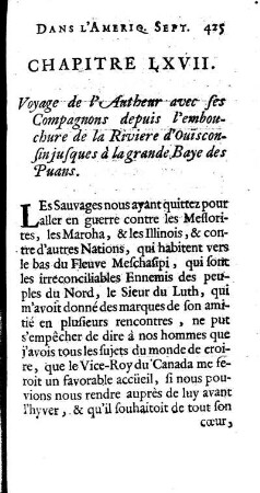 Voyage de l`Autheur avec ses compagnons depuis l`embouchure de la Riviere d`Ouisconsin jusques à la grande Baye des Puans.