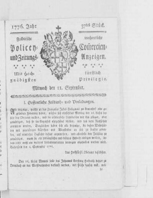 37tes Stück, Ausgabe vom 11. September 1776