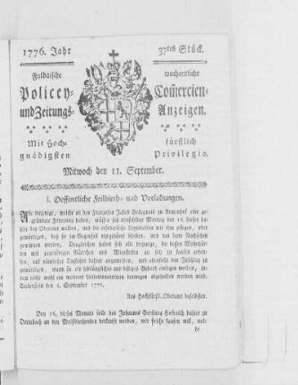 37tes Stück, Ausgabe vom 11. September 1776
