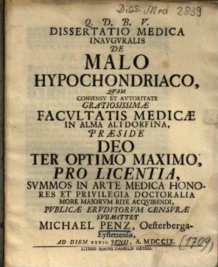Dissertatio Medica Inauguralis De Malo Hypochondriaco