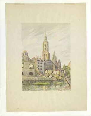 Trümmerbild: Münster von der Steinernen Brücke aus 1945