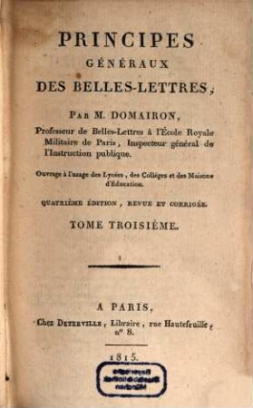Principes généraux des belles-lettres, 3