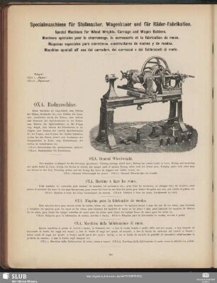 Specialmaschinen für Stellmacher, Wagenbauer und für Räder-Fabrikation