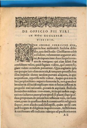 De officio pii ac publicae tranquillitatis vere amantis viri in hoc religionis dissidio