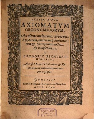 Editio nova axiomatum oeconomicorum