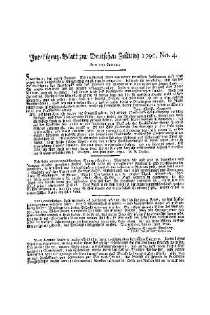 Intelligenz-Blatt zur Deutschen Zeitung 1790. No. 4