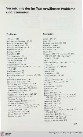 Verzeichnis der im Text erwähnten Probleme und Szenarios