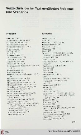 Verzeichnis der im Text erwähnten Probleme und Szenarios