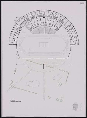 Sporthalle, Berlin Schinkelwettbewerb 1992: Draufsicht 1:200 Nacholympische Nutzung