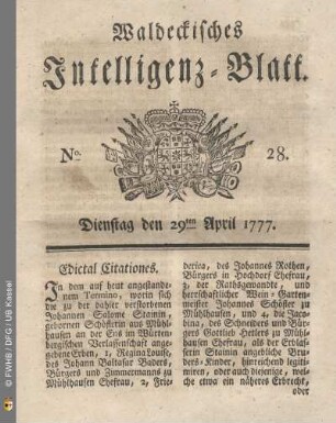 No. 28. Dienstag den 29ten April 1777