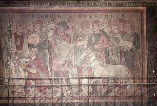 Die Vertreter der ehemaligen friesischen Gaue bringen dem heiligen Paulus Gaben für die Erbauung des Doms