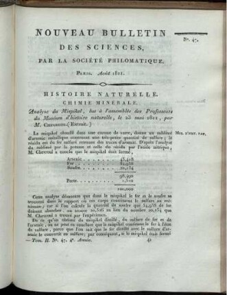 Nouveau Bulletin des Sciences, par la Société Philomatique. Paris. Août 1811., 47