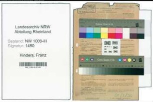 Entnazifizierung Franz Hinders , geb. 31.05.1885 (Landwirtschaftsrat)