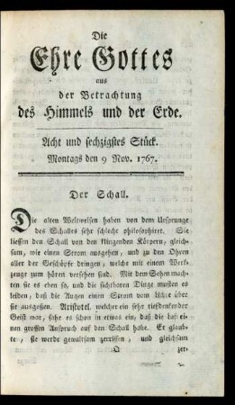 Acht und sechzigstes Stück. Montags den 9 Nov. 1767