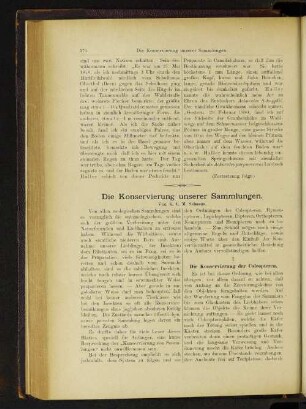 Die Konservierung unserer Sammlungen.