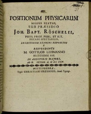 Positionum Physicarum Missus Sextus