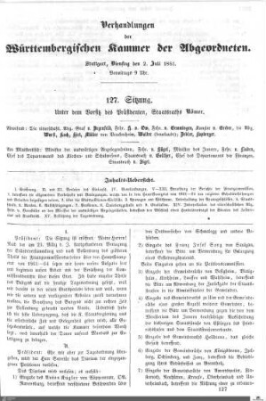 127. Sitzung, Stuttgart, 2.7.1861