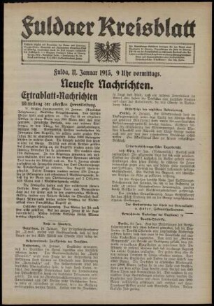Erste Ausgabe vom Montag, den 11. Januar 1915.
