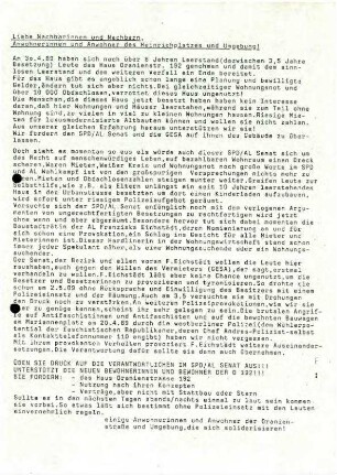 Flugschrift: Liebe Nachbarinnen und Nachbarn, ... des Heinrichplatzes und Umgebung! 1989