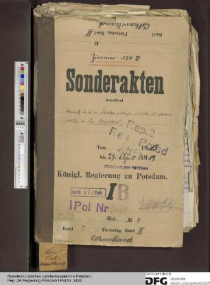 Überweisung der für den Kriegsbedarf erforderlichen Grundstücke und vorhandenen Gebäude im Kreise Osthavelland
