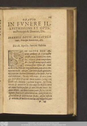 Oratio In Funere Illustrissimi Et Optimi Principis & Domini, Dn. Ioannis Ducis Megapolitani, Principis Henetorum, [et]c. Die 28. Aprilis, Sverini Habita.