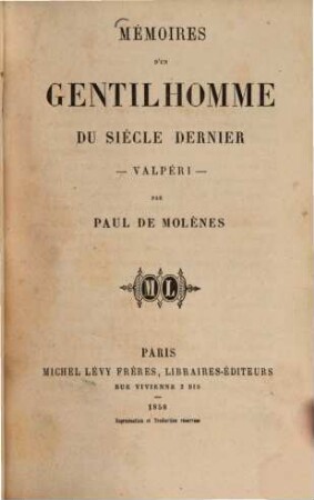 Mémoires d'un gentilhomme du siècle dernier : Valpéri