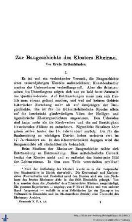 Zur Baugeschichte des Klosters Rheinau.