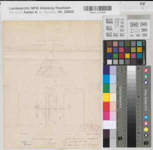 Fröndenberg (Fröndenberg) Pfarrhaus Dachboden Grundriß und Schnitt 1860 60 Fuß = 12,4 cm 31,5 x 24 Zeichnung Siemens, Kreisbaumeister
