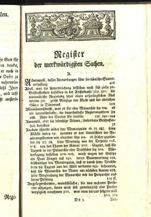 Register der merkwürdigsten Sachen.