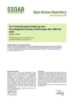 Zur Anwendungsorientierung von Grundlagenforschung: Erfahrungen der AdW der DDR